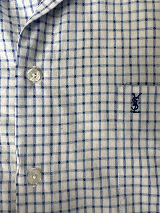 Yves Saint Laurent Pour Homme 2000s Cotton Check Short Sleeve Logo Shirt - XL