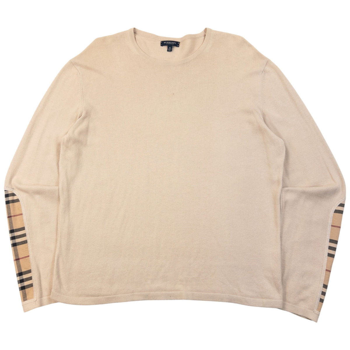 Vintage 2000s Burberry Nova Check Sleeve Patch Jumper Size S | Small, Beige