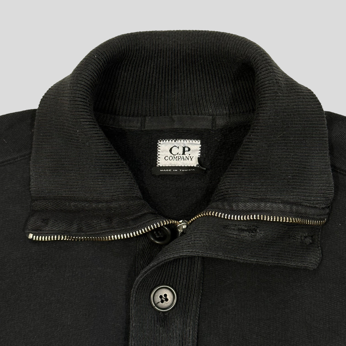 CP Company AW08 Heavyweight Cotton 1/4 Logo Pullover - L | Large, Black