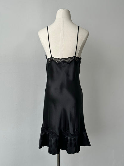 Vintage 1990s Satin Pleated Lace Mini Dress - S