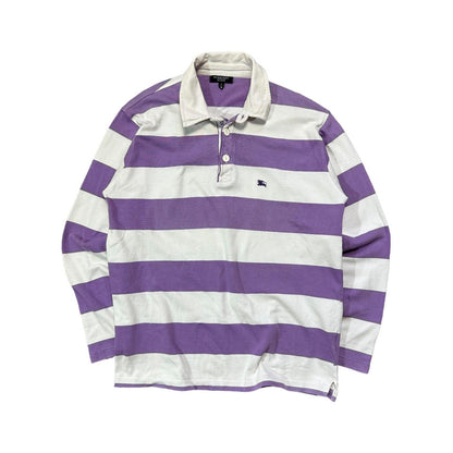 2000s Burberry London Purple Striped Polo Shirt