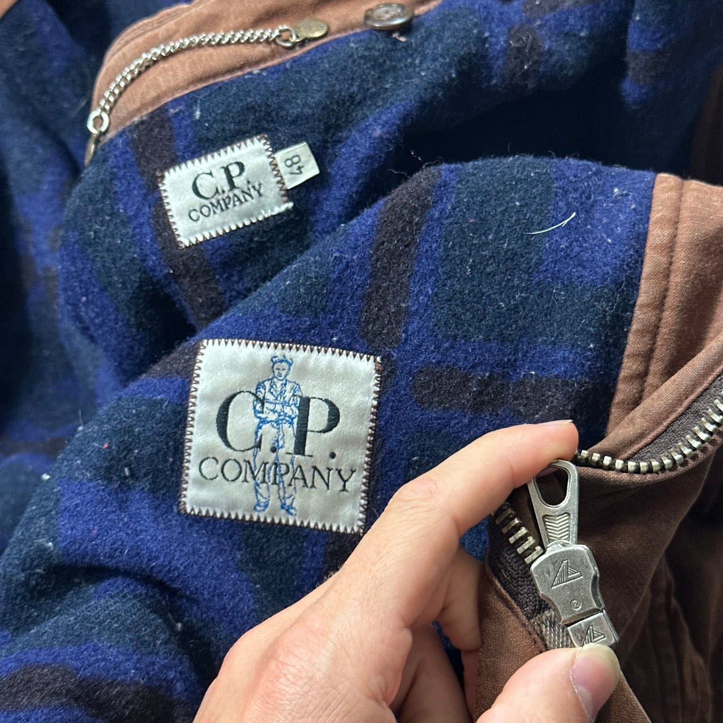CP Company 1994 Waxed Heavy Cotton Flannel Lined Work Jacket - IT48 (L/XL) | Default Title, Blue