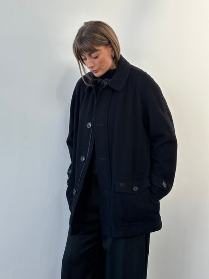 Burberry London 1990s Wool Single Breasted Logo Coat - L/XL