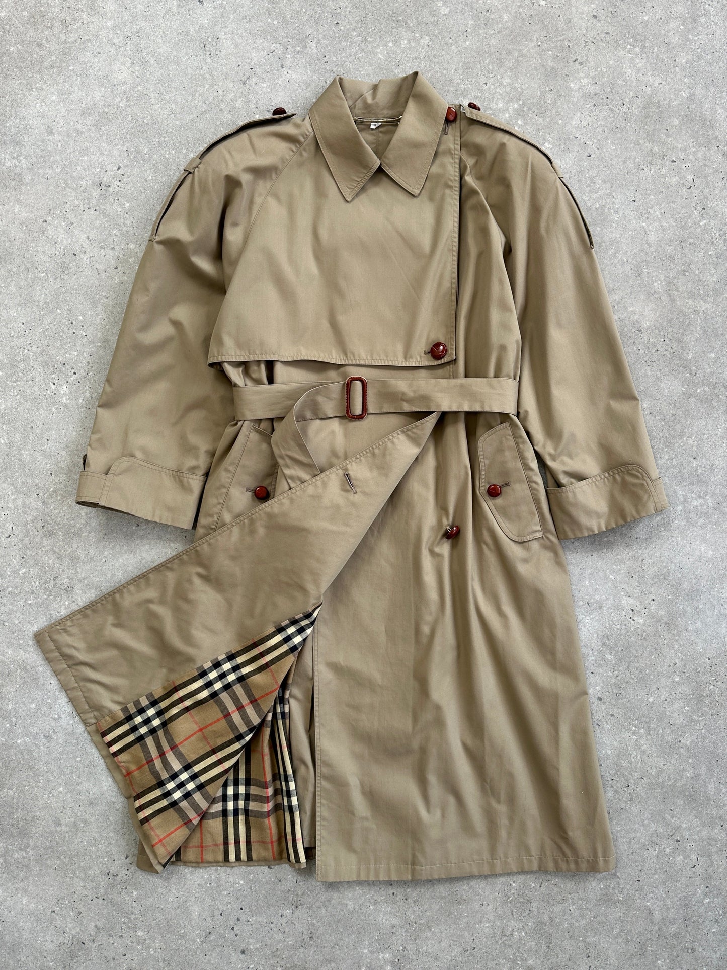 Vintage 1980s Nova Check Belted Trench Coat - M