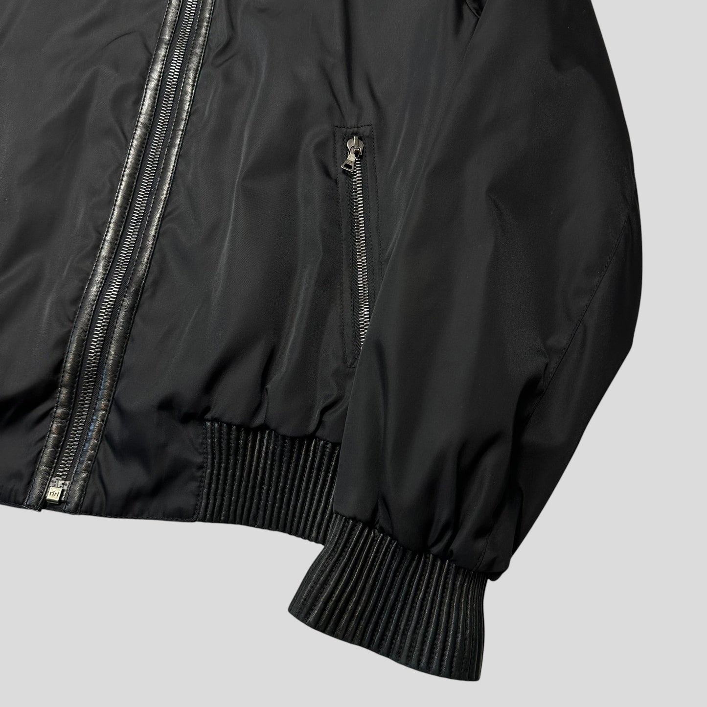 Prada Milano 2007 Gabardine Nylon + Leather Bomber Jacket - IT52 (L) | Default Title, Black