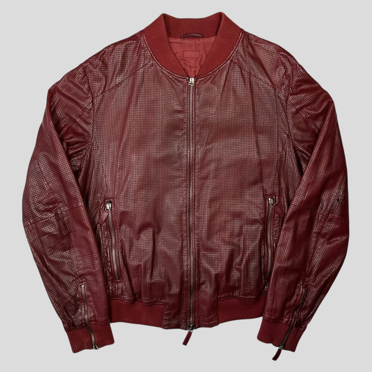 Emporio Armani 2009 Perforated Mesh Lambskin Leather Bomber - IT54 (L) | Burgundy