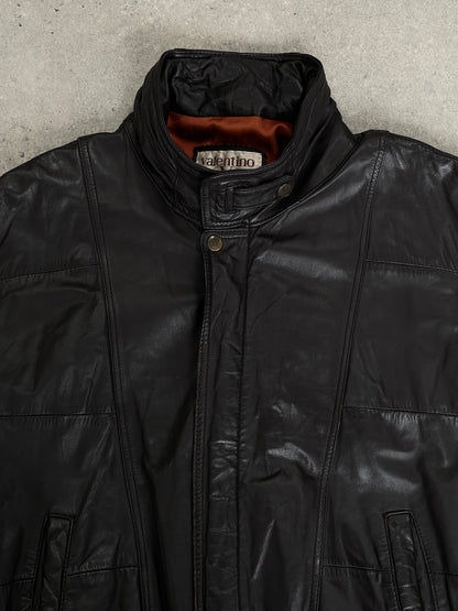 Valentino 1990s High Neck Leather Bomber Jacket - S