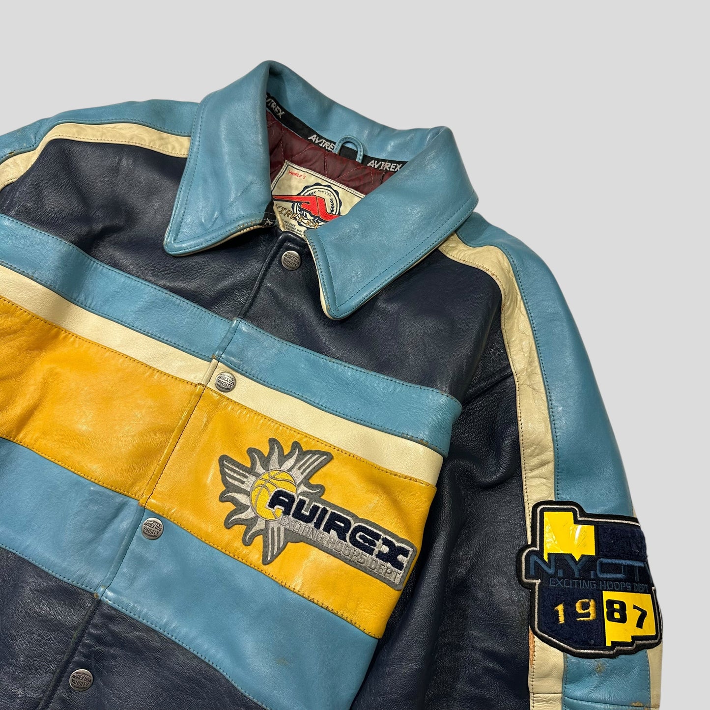 Avirex 90’s NYC Exciting Hoops Quilted Leather Varsity Jacket - XL | Default Title, Multicoloured