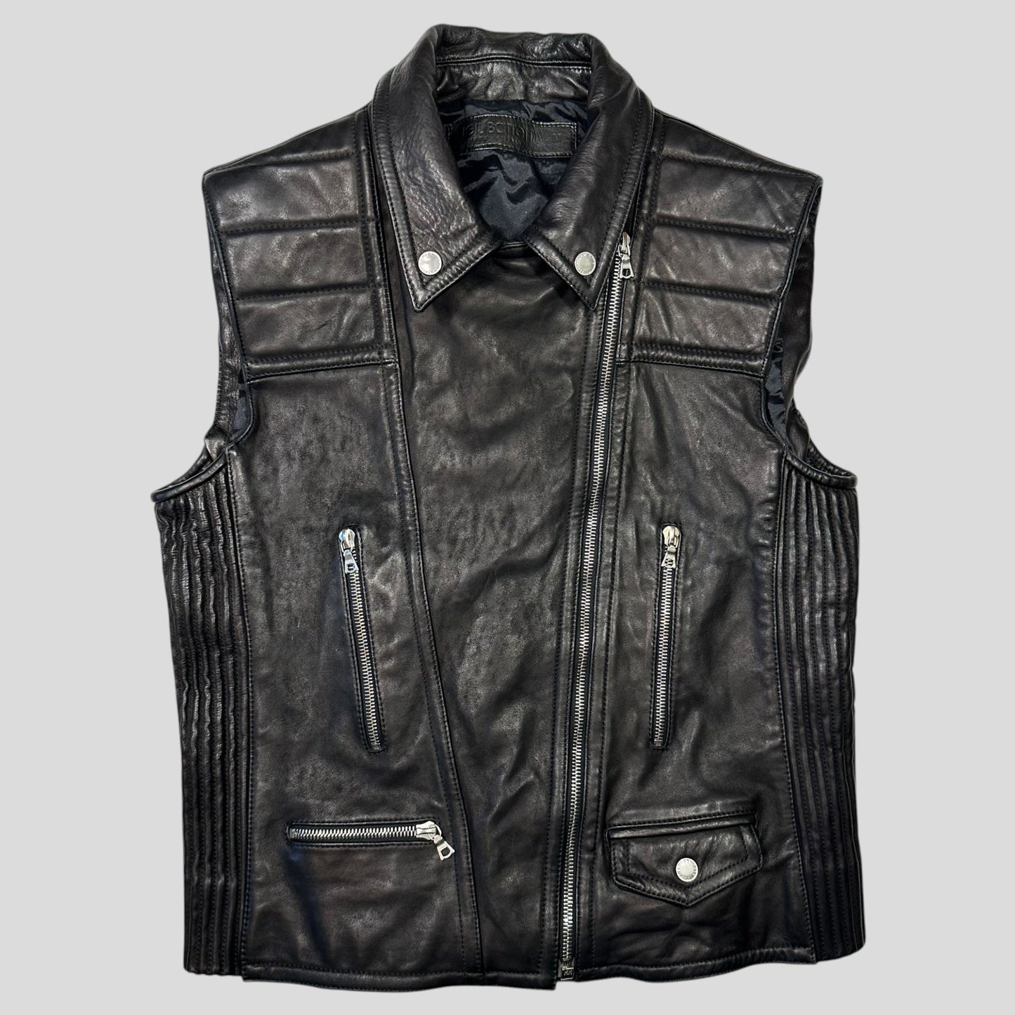 Neil Barrett 2012 Runway Leather Padded Multipocket Moto Vest - S | Default Title, Black