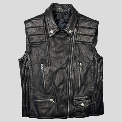 Neil Barrett 2012 Runway Leather Padded Multipocket Moto Vest - S | Default Title, Black