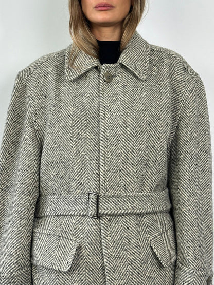Valentino Pure Brushed Wool Herringbone Belted Coat - XL/XXL