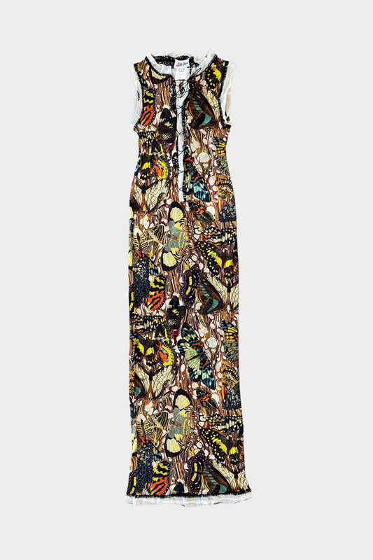 Jean Paul Gaultier Butterfly Maxi Printed Mesh Dress