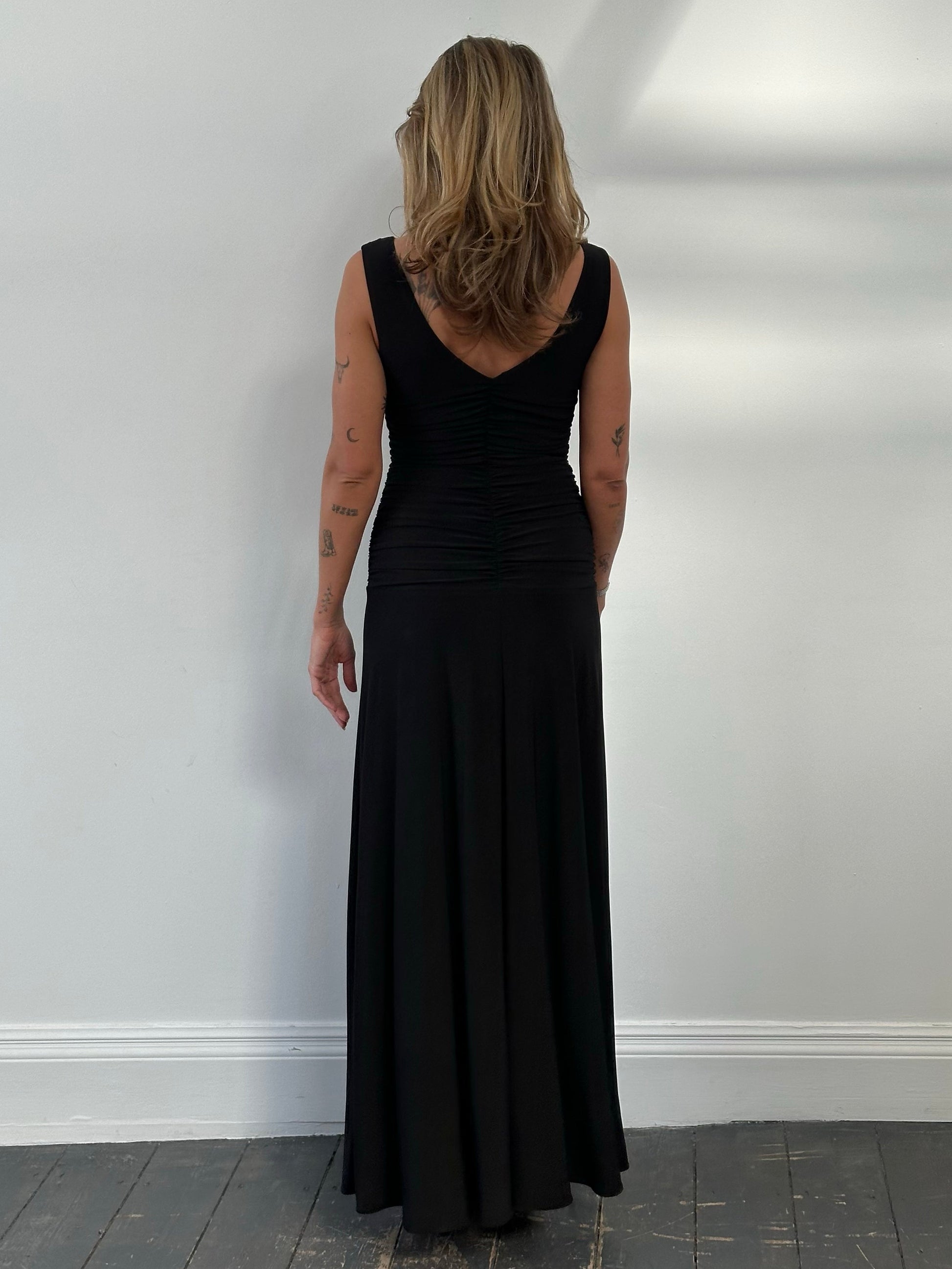Vintage 1990s Cowl Neck Floor Length Fitted Dress - S-M
