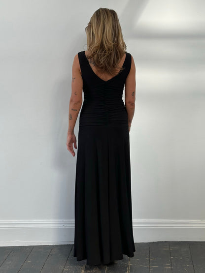 Vintage 1990s Cowl Neck Floor Length Fitted Dress - S-M