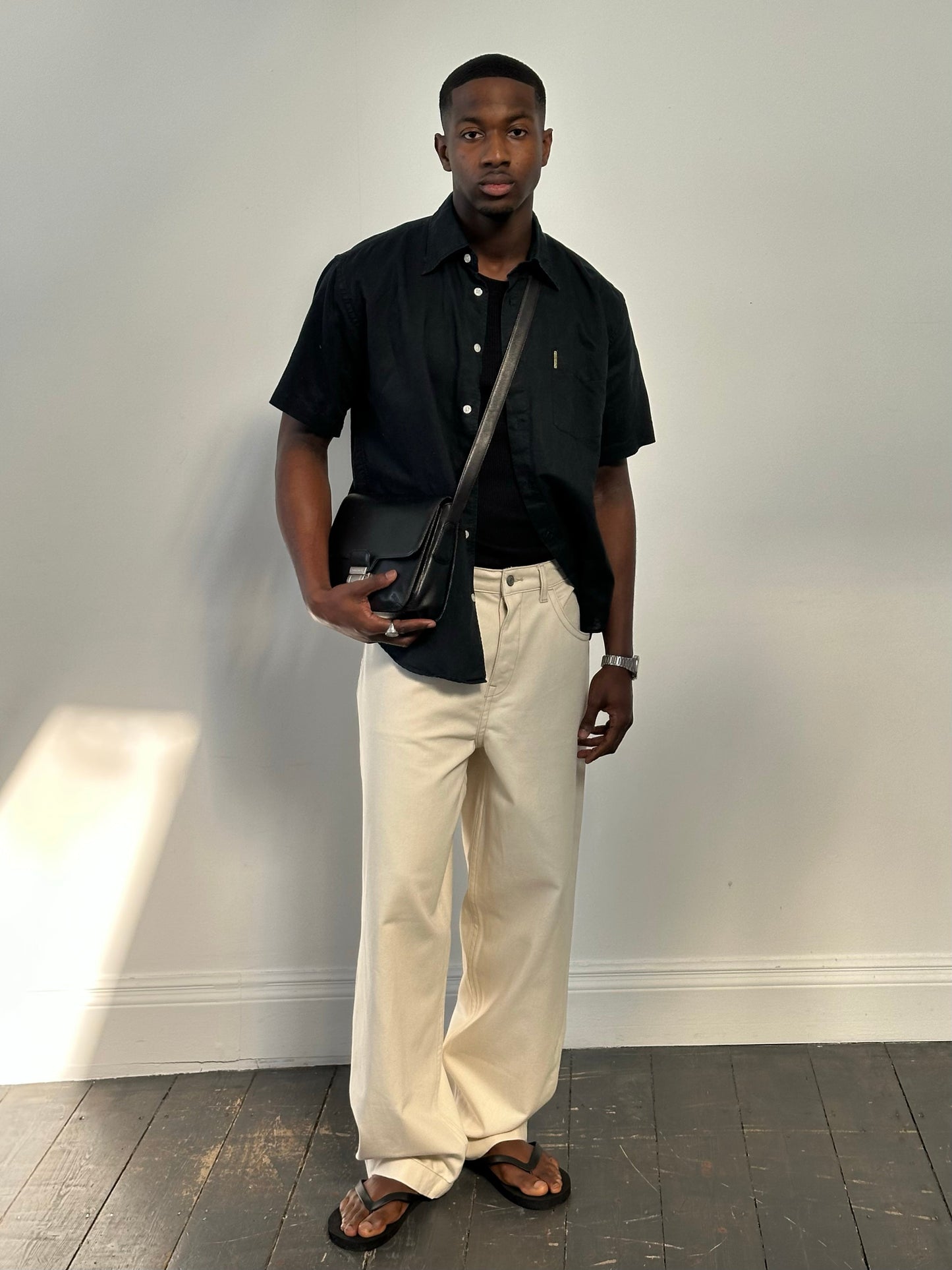 Armani Jeans 1990s pure cotton short sleeve shirt in white, featuring classic fit and casual style, displayed on a hanger.