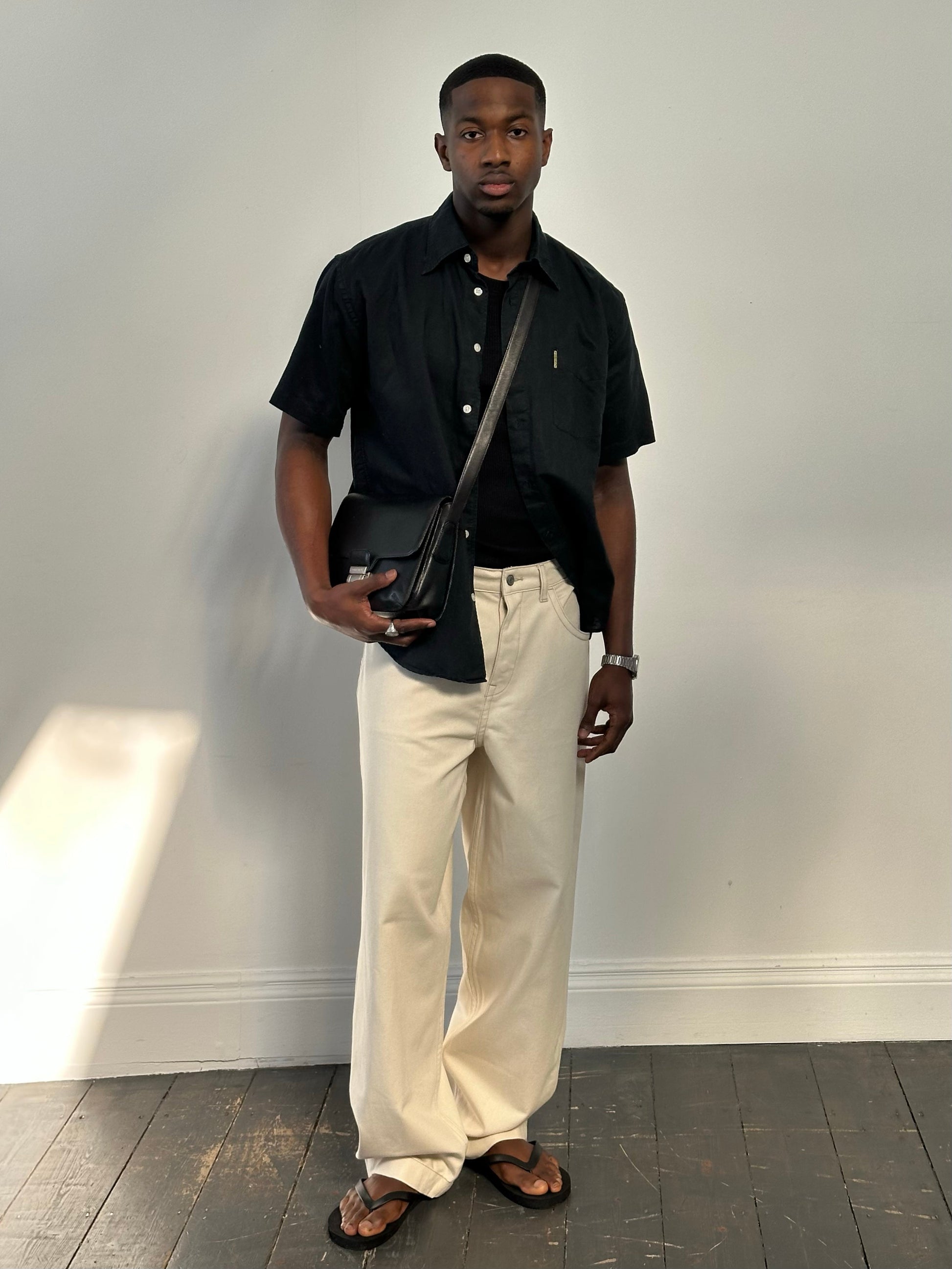 Armani Jeans 1990s pure cotton short sleeve shirt in white, featuring classic fit and casual style, displayed on a hanger.