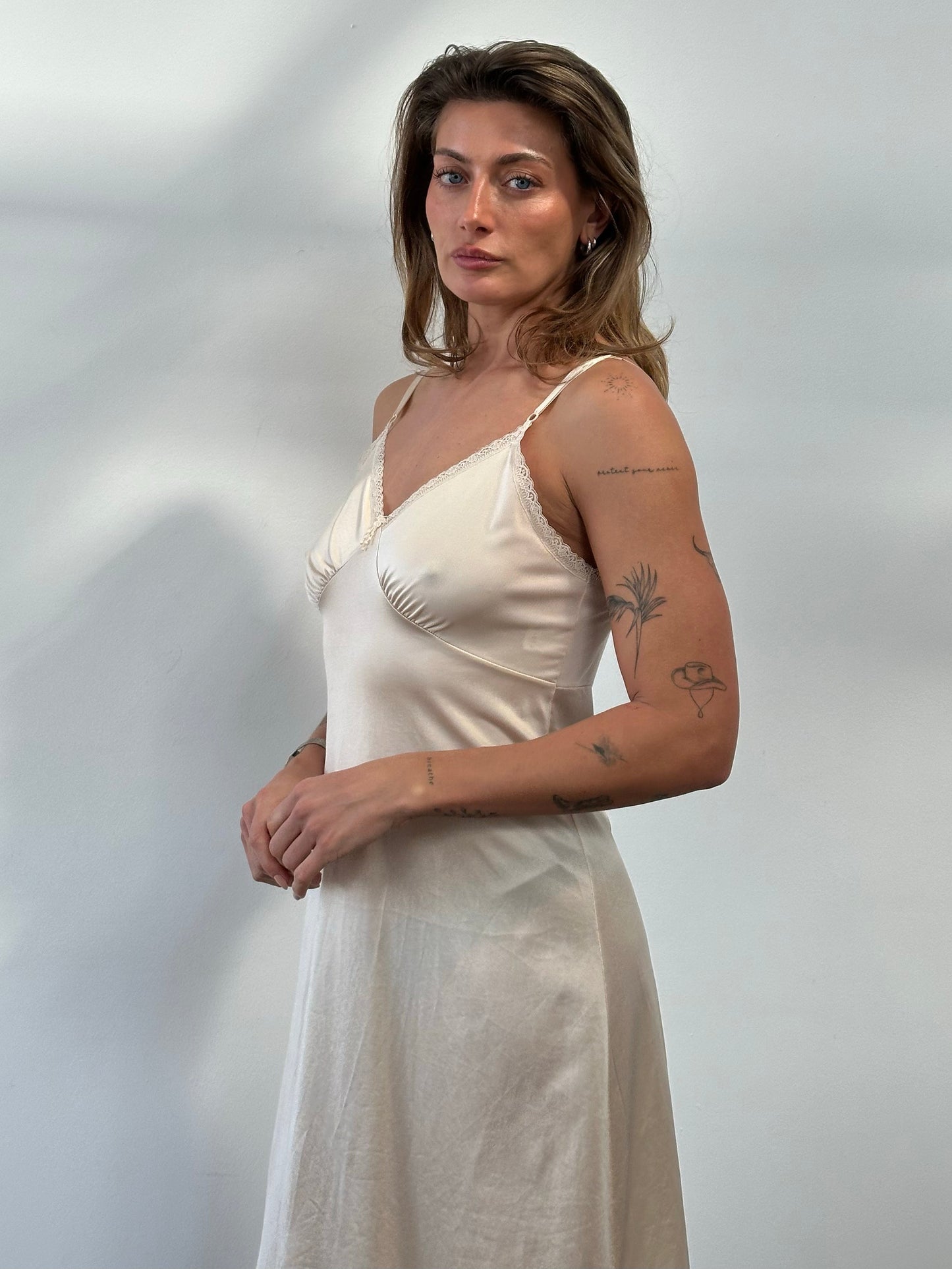Vintage 1990s Lace Slip Midi Dress - M