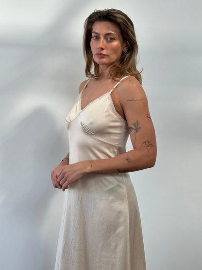 Vintage 1990s Lace Slip Midi Dress - M