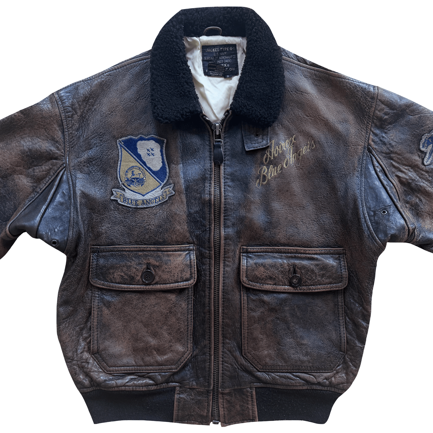 Avirex 1991 'Blue Angels' G-1 Leather Flight Jacket - S / M | S / M, Multicoloured