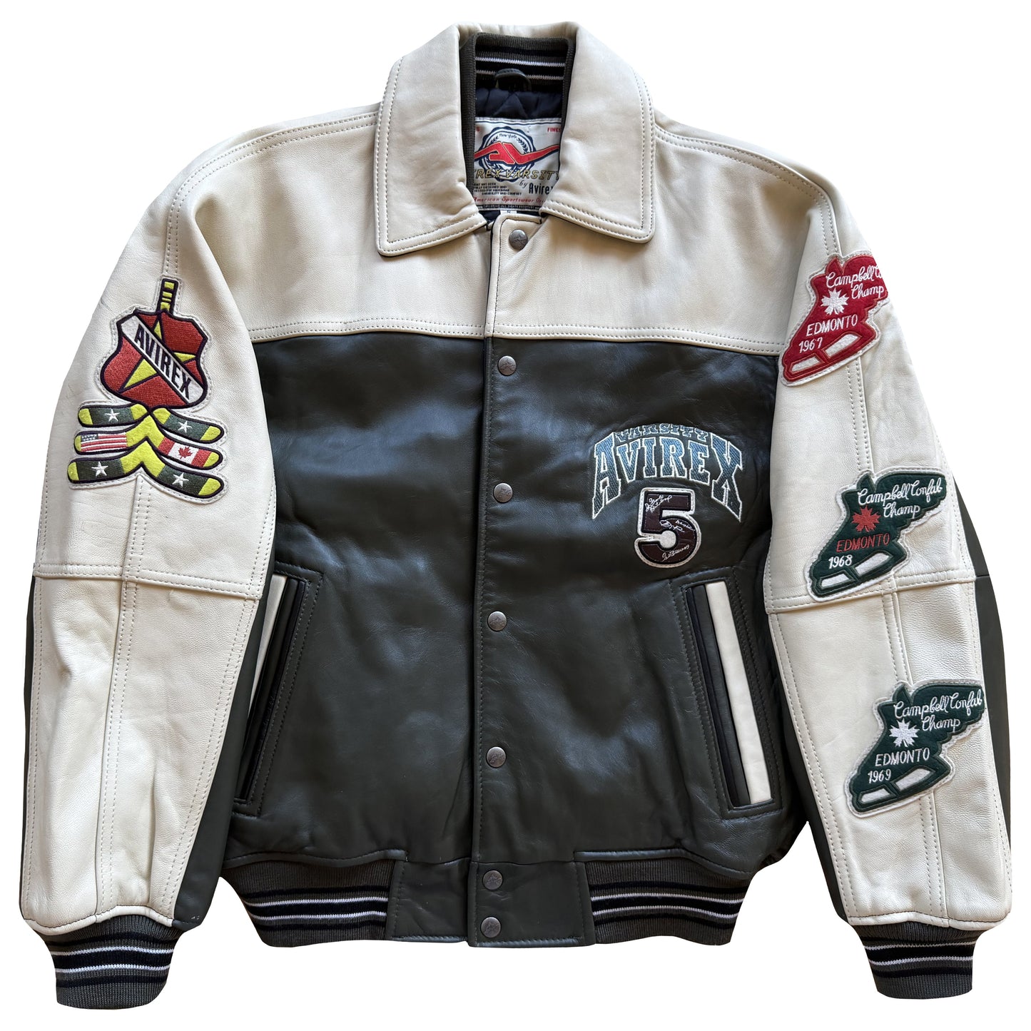 Avirex 'North West Wild Bears' Leather Varsity Jacket - S