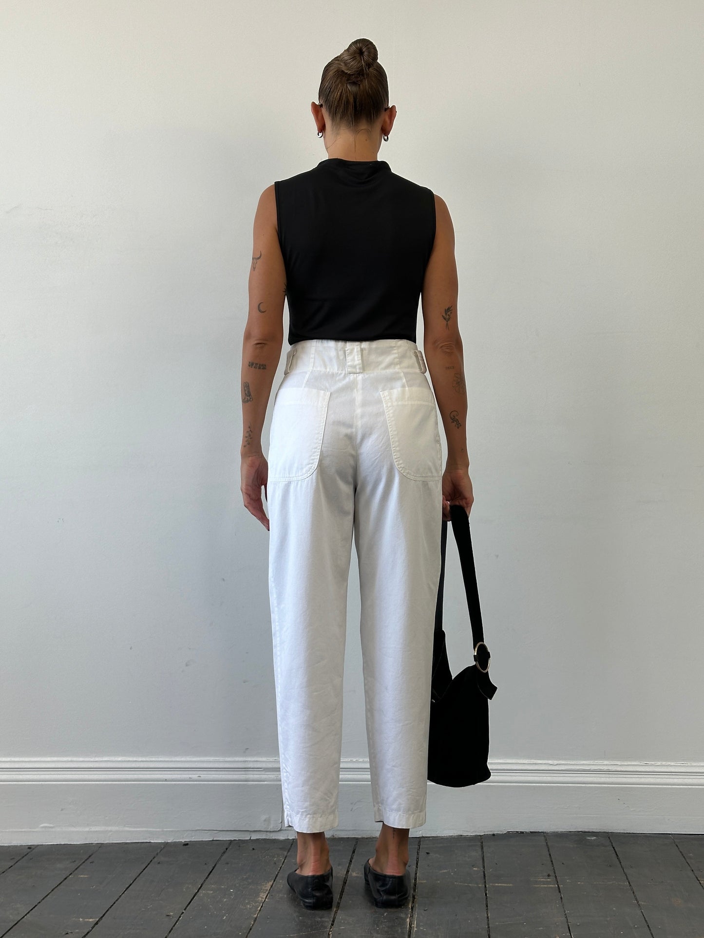 Vintage 1990s Pure Cotton High Waisted Tapered Trousers - W26