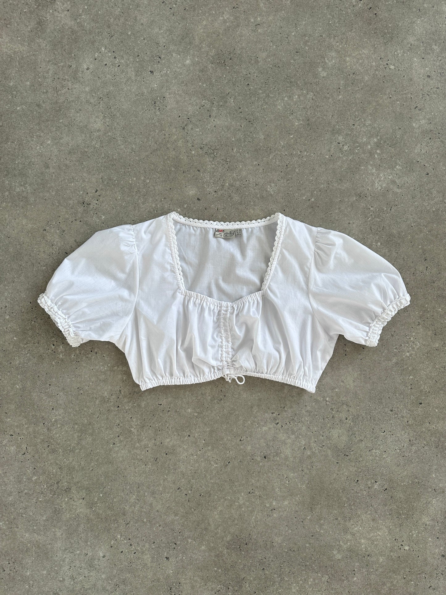 Vintage 2000s Ruched Trachten Cotton Crop Blouse Top - M