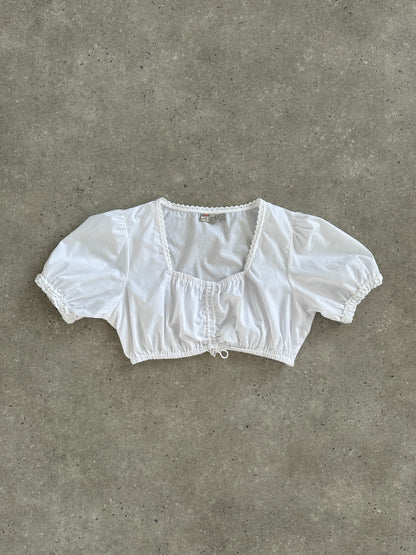 Vintage 2000s Ruched Trachten Cotton Crop Blouse Top - M
