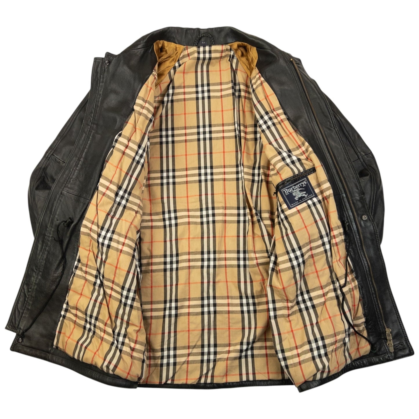 Vintage 90s Burberry Nova Check Lined Leather Jacket Size XL | XL, Black