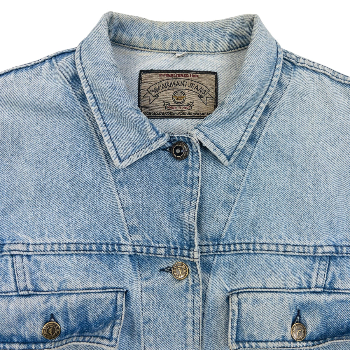 Vintage 90s Armani Jeans Button Up Denim Jacket Womens Size M | Medium, Blue