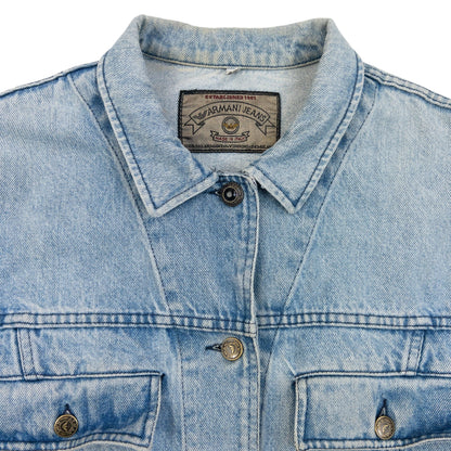 Vintage 90s Armani Jeans Button Up Denim Jacket Womens Size M | Medium, Blue