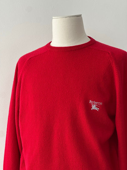 Burberry 1990s pure lambswool logo knit jumper in gray, featuring the classic Burberry check logo embroidery on the front.