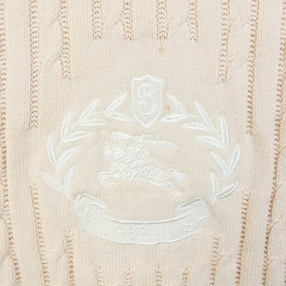 Vintage 90s Burberry Embroidered Cable Knit Jumper Size | Medium, Cream