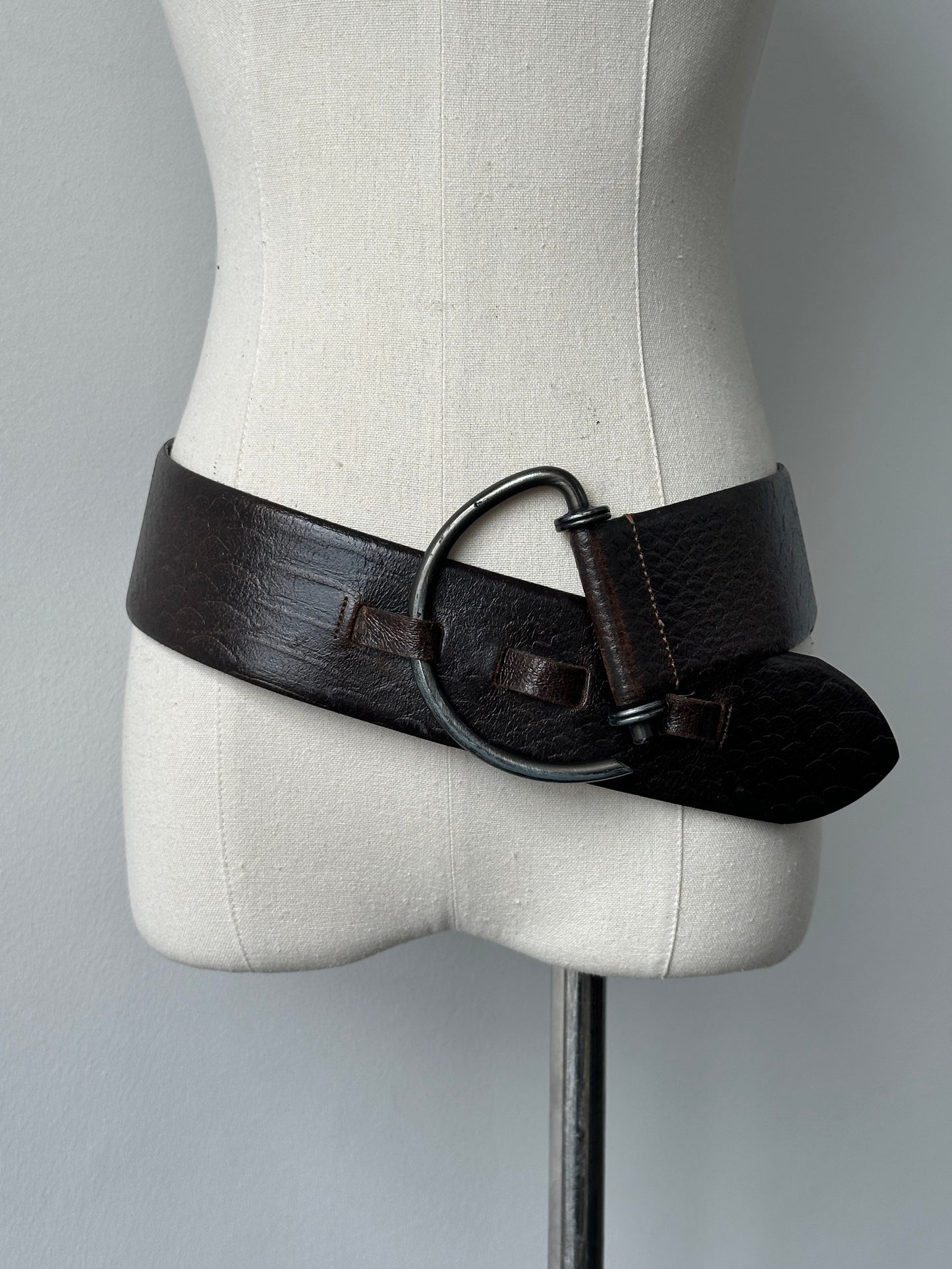 Vintage 1990s Leather Chunky D Ring Belt - W35-38