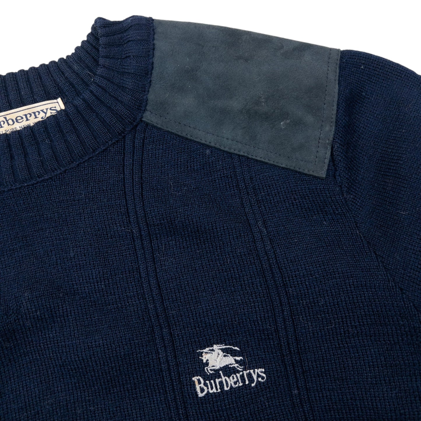 Vintage 90s Burberry Wool Jumper Size S | Small, Navy