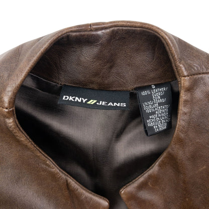 Vintage 2000s DKNY Jeans Leather Jacket Size S | Small, Brown