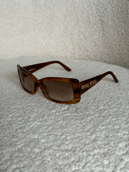 2000s Miu Miu Diamanté Square Brown Tortoise Sunglasses | O/S, Brown