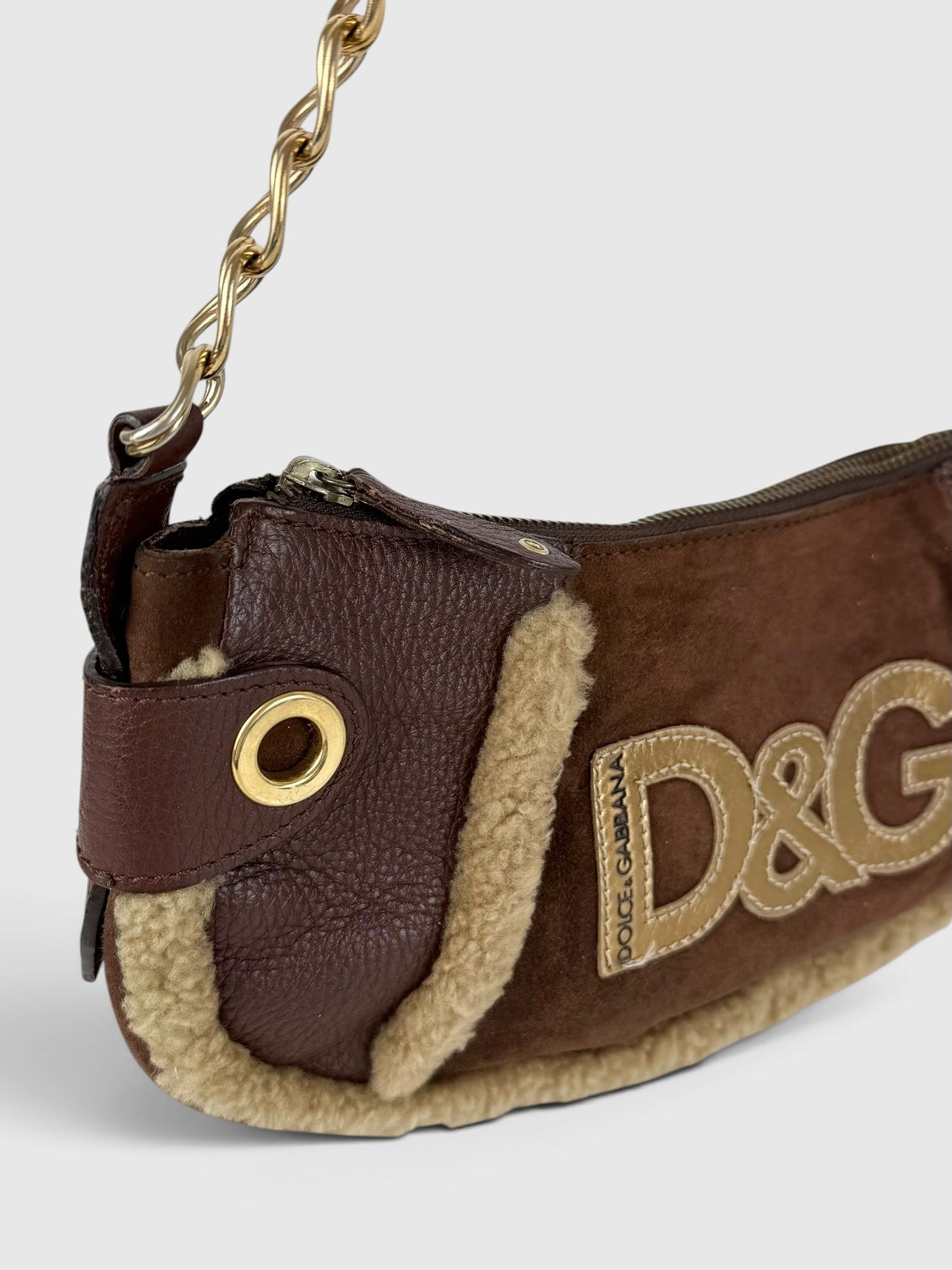 2000s Rare D&G Shearling Suede Shoulder Bag | O/S, Brown