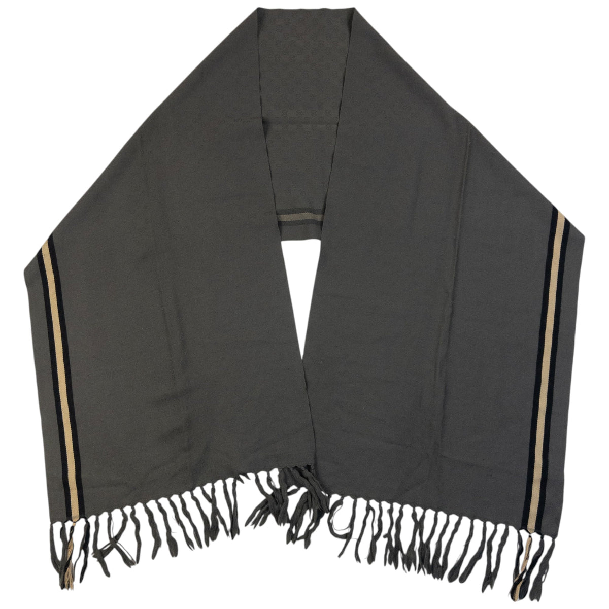 Vintage 2000s Gucci Monogram Wool Tassel Scarf | O/S, Grey