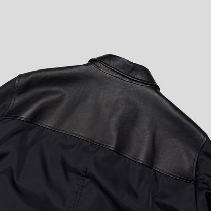 Prada 2013 Triangle Logo Gabardine Nylon & Leather Blouson Jacket - L/XL | O/S, Black