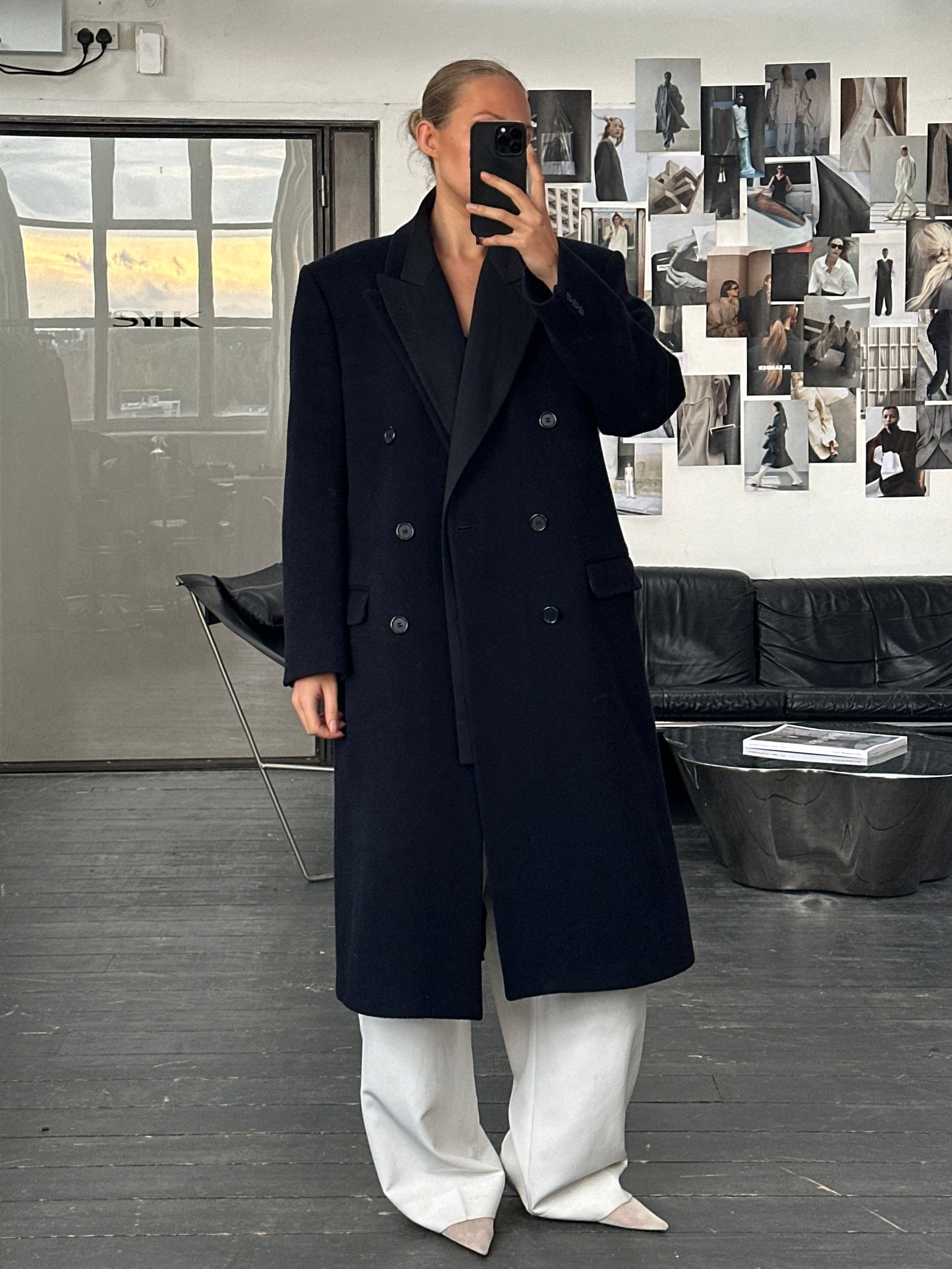 English Vintage 1990s Wool Cashmere Double Breasted Coat - XL