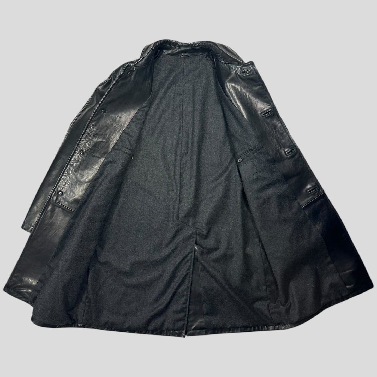 Prada Milano AW98 Wool Lined Gloss Leather Matrix Trench Coat - IT50 | Default Title, Black