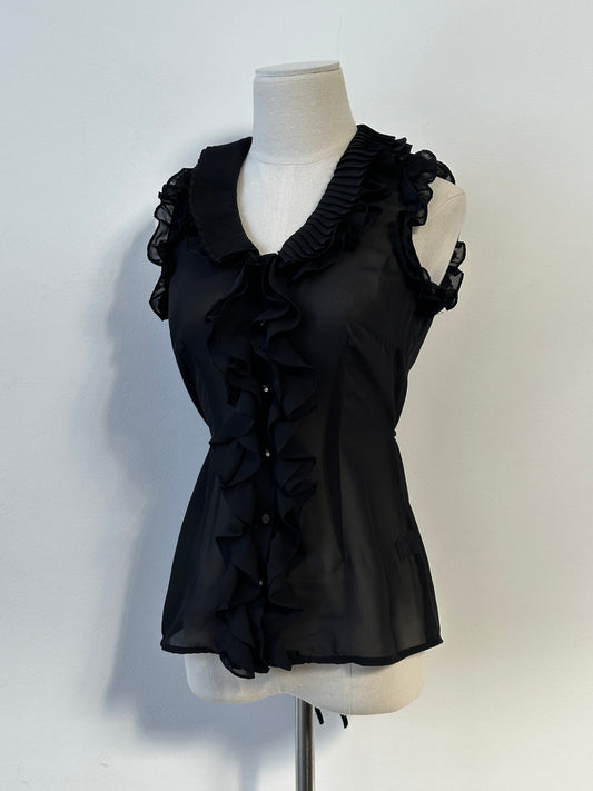 Vintage 2000s Sheer Ruffle Tit Belt Sleeveless Shirt - XS