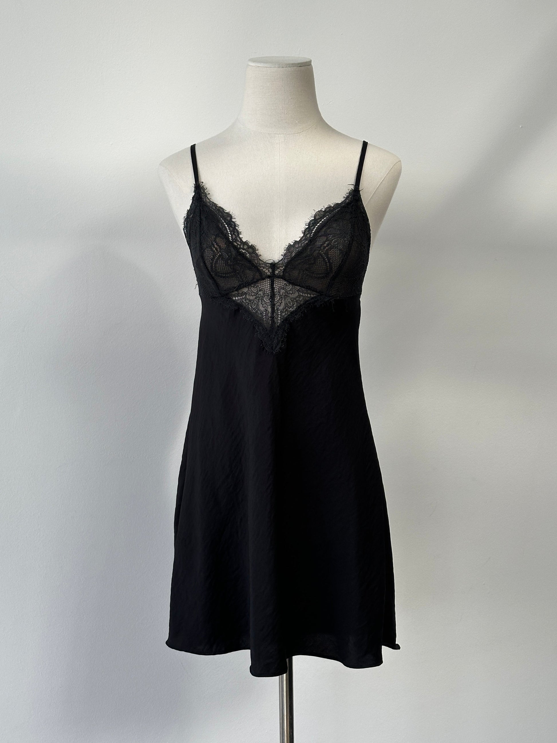 Vintage 2000s Lace Panel Satin Mini Dress - S