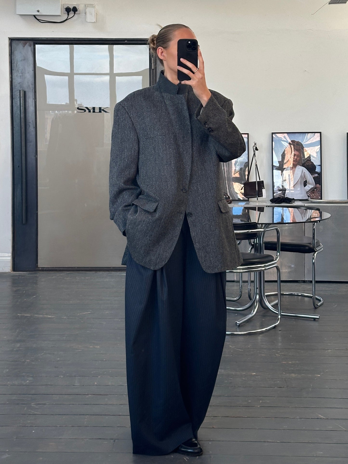 Burberry 1990s Pure Wool Herringbone Single Breasted Blazer - 46R/XXL