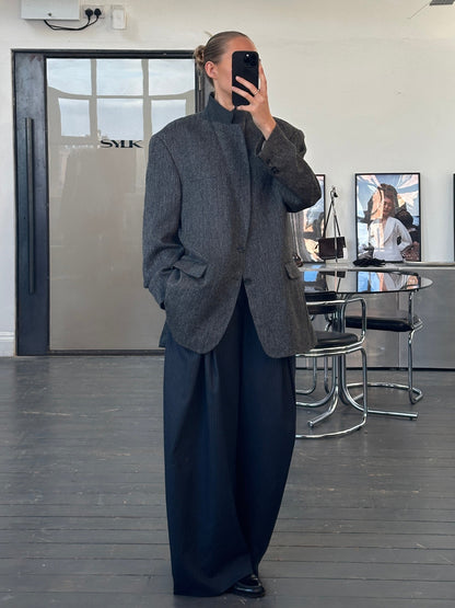 Burberry 1990s Pure Wool Herringbone Single Breasted Blazer - 46R/XXL