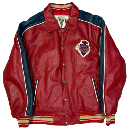 Avirex Sioux Leather Jacket In Red & Navy ( M )