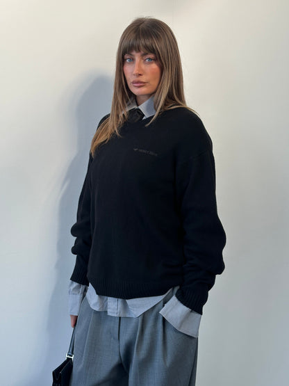 Armani Jeans 1990s Wool V Neck Knitted Logo Jumper - L/XL