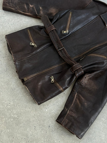 Italian Vintage 1990s Aged Belted Leather Jacket - M