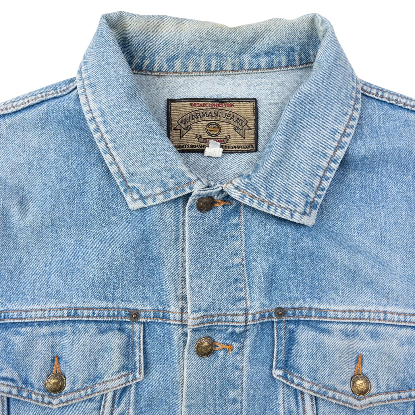 Vintage 90s Armani Jeans Button Up Denim Jacket Size L | Large, Blue