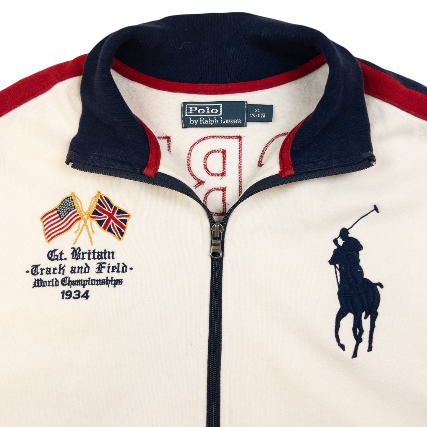 Vintage Polo Ralph Lauren GB Track & Field Championship Zip Up Sweatshirt Size XL